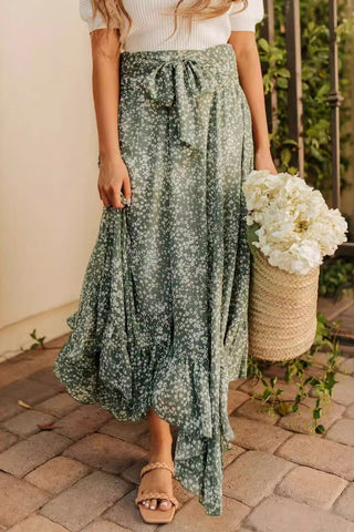 Floral Wrap-Tie Rayon Midi Skirt