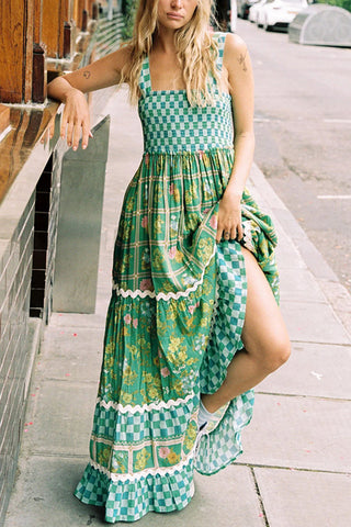 Patchwork Checkered Casual Maxi Dress