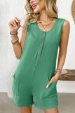 Sleeveless Button-Up Ribbed Romper