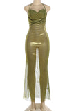Strappy Metallic Evening Dress