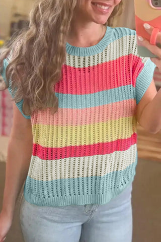Stripe Hollow Out Knit Top