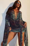 Tie-Front Sheer Sleeve Mini Dress