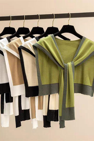 Elegant Contrast Trim Knit Shrug