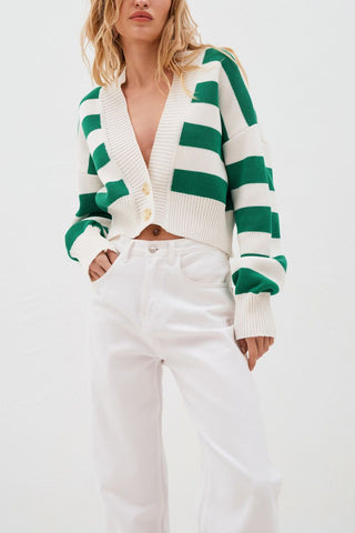 Striped Deep V-Neck Cardigan