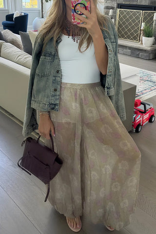 Floral Wide-Leg Casual Pants