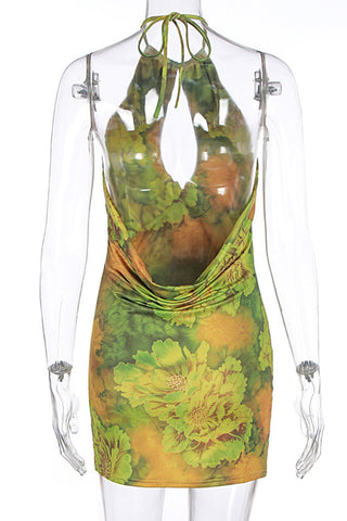 Floral Halter Neck Casual Dress