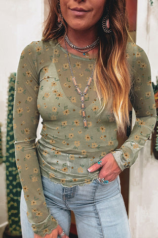 Floral Mesh Long-Sleeve Top