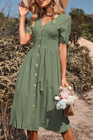 V-Neck Button Casual Dress