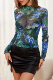 Floral Long-Sleeve Mesh Top