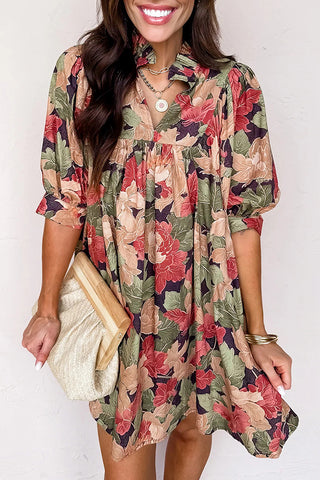 Floral Frill V-Neck Mini Dress