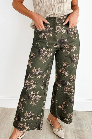 Vintage Floral Raw Hem Straight Jeans