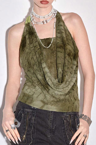 Draped Neckline Halter Tank Top