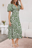 Puff Sleeve Printed Midi Dress