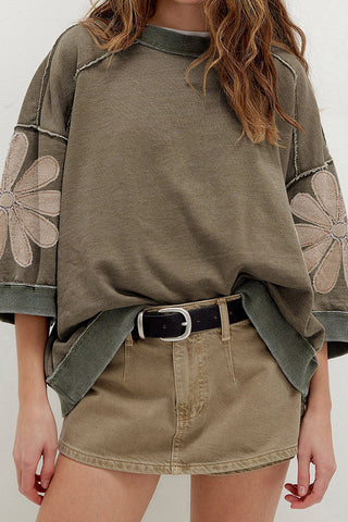 Floral Sleeve Casual T-Shirt