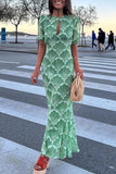 Printed Puff-Sleeve Midi Dress