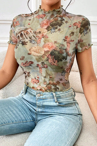 Artistic Print High Neck T-Shirt