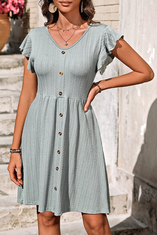 Button-Front Flutter Sleeve Dress