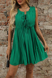 Tie-Front Pleated Sleeveless Mini Dress