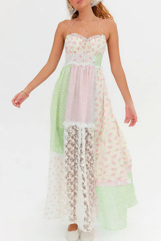 Halter Patchwork Maxi Dress