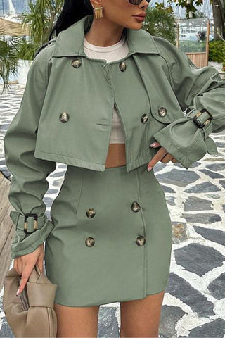 Button-Front Skirt Set with Jacket