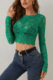 Floral Lace Long Sleeve Crop Top