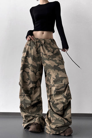 Wide-Leg Camouflage Casual Pants