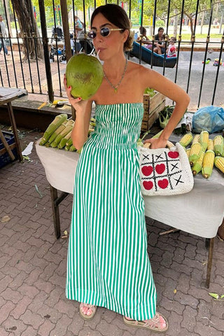 Strapless Striped Maxi Dress