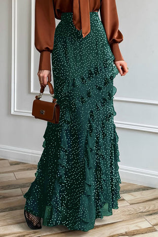 Ruffled Polka Dot Maxi Skirt