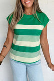 Stripe Crew Neck Cap Sleeve T-Shirt