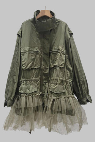 Military-Inspired Tulle Trim Jacket