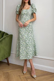 Puff-Sleeve Floral Casual Dress