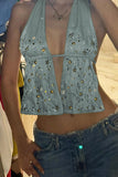 Embellished Halter Neck Tank Top