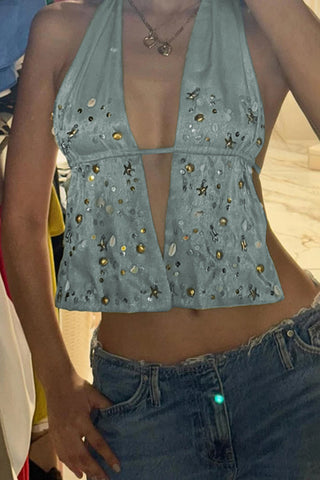 Embellished Halter Neck Tank Top