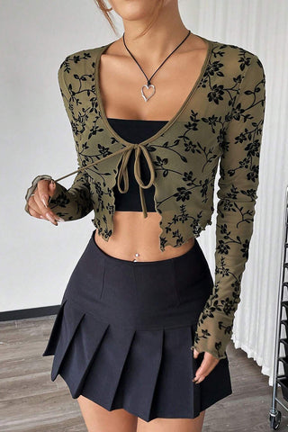 Floral Sheer Tie-Front Blouse