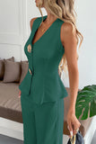 Chic Sleeveless Buttoned Pants Set