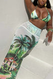 Tropical Print Bikini Set with Cover-Up