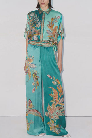 Floral Print Button-Front Pants Set