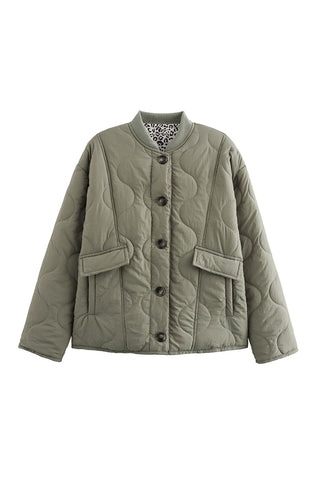 Quilted Button-Front Casual Jacket