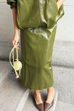 Elegant Faux Leather Midi Skirt