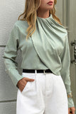 Draped Neck Long Sleeve Blouse
