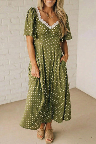 Polka Dot Print Smocked Dress