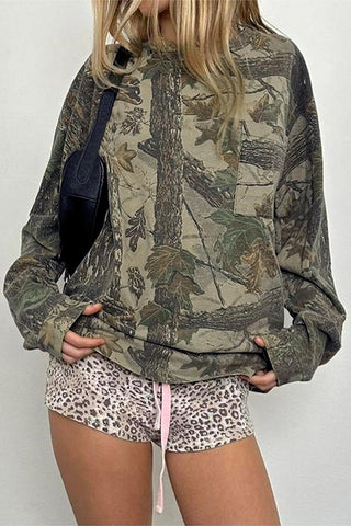 Camouflage Print Long Sleeve Top