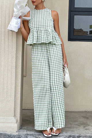 Gingham Peplum Pants Set
