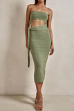 Strapless Midi Dress with Tie Detail