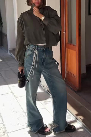 Cropped Button-Front Blazer Jacket