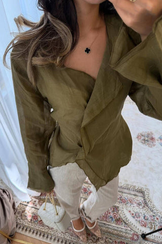 V-Neck Asymmetrical Hem Blouse