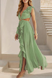 Ruffle Wrap Belted Maxi Dress