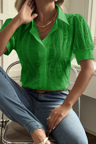 Eyelet Detail Tie-Front Blouse