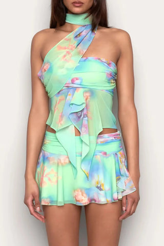 Wrap Top and Flared Mini Skirt Set