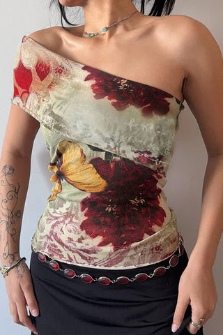 Off-Shoulder Floral Printed Tank Top